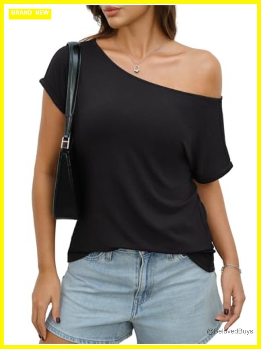 Women Off Shoulder Short Sleeve Top Loose Summer Tee Asymmetrical Shirt